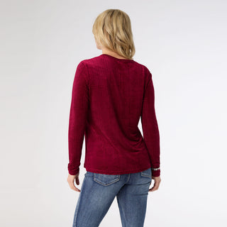 Delanie Crew Neck Textured Top - Wine