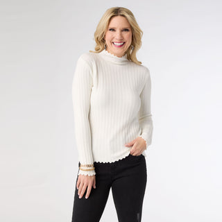 Avalee Funnel Neck Cable Knit Sweater - Winter White
