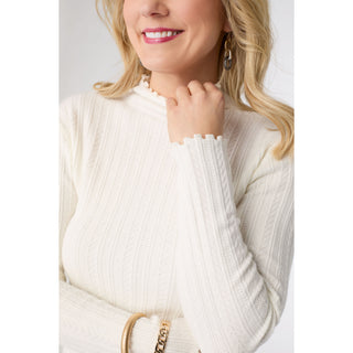 Avalee Funnel Neck Cable Knit Sweater - Winter White