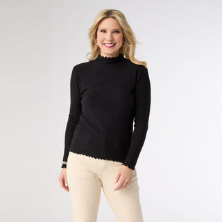 Avalee Funnel Neck Cable Knit Sweater - Black