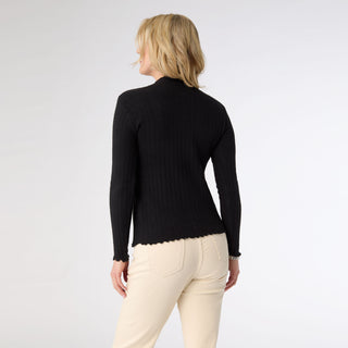Avalee Funnel Neck Cable Knit Sweater - Black