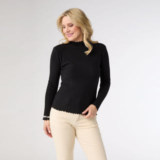 Avalee Funnel Neck Cable Knit Sweater - Black