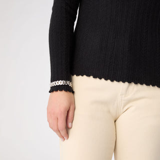 Avalee Funnel Neck Cable Knit Sweater - Black