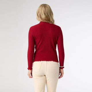 Avalee Funnel Neck Cable Knit Sweater - Red
