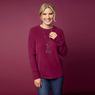 Alexis Super Soft Top with Snap Cuff - Wine