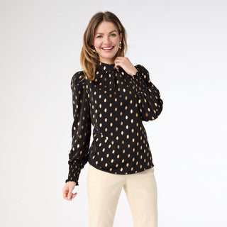 Darina Metallic Dot Blouse - Black/Gold