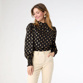 Darina Metallic Dot Blouse - Black/Gold