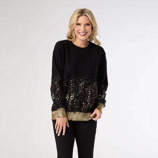 Tinlee Sweater with Metallic Splatter - Black/Gold
