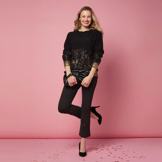 Tinlee Sweater with Metallic Splatter - Black/Gold