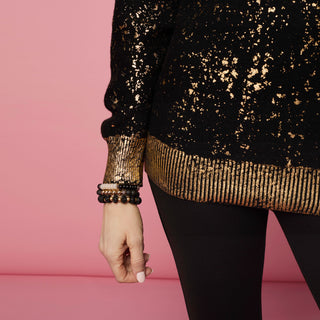 Tinlee Sweater with Metallic Splatter - Black/Gold