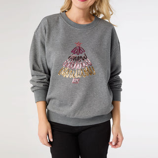 Noble Sweatshirt with Sequin Tree - Heather Grey