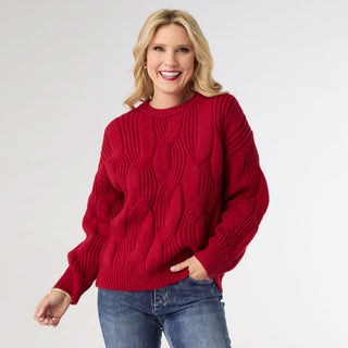 Sascha Chunky Cable Knit Sweater - Red