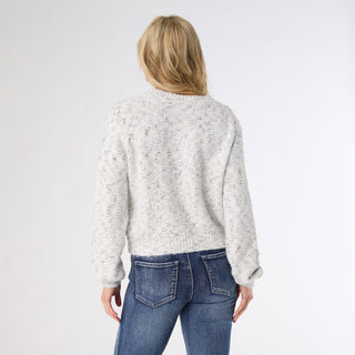 Alivia Sparkle Sweater with Front Cable Knit Tree - Sparkle White Heather