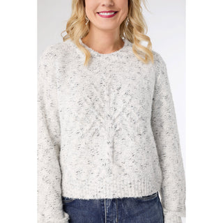 Alivia Sparkle Sweater with Front Cable Knit Tree - Sparkle White Heather