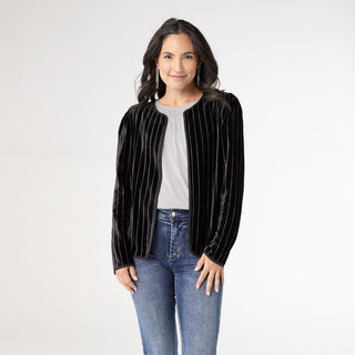 Zoella Velour Cardigan with Lurex Stripe - Black/Silver