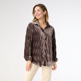 Candus Pleated Velour Top - Urban Brown Bronze