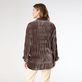 Candus Pleated Velour Top - Urban Brown Bronze