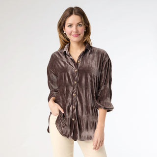 Candus Pleated Velour Top - Urban Brown Bronze