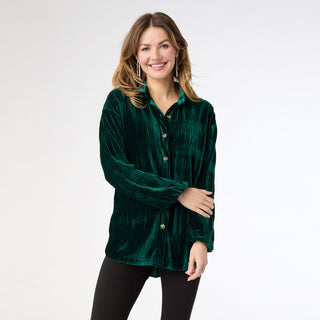 Candus Pleated Velour Top - Emerald
