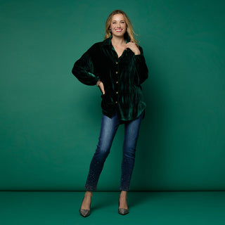 Candus Pleated Velour Top - Emerald