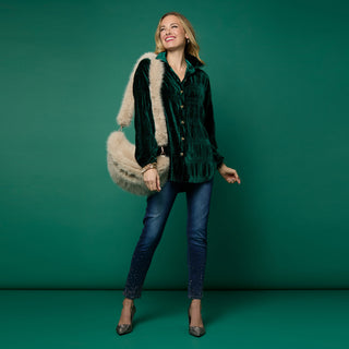 Candus Pleated Velour Top - Emerald