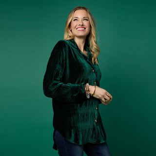 Candus Pleated Velour Top - Emerald