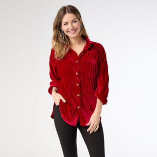 Candus Pleated Velour Top - Red