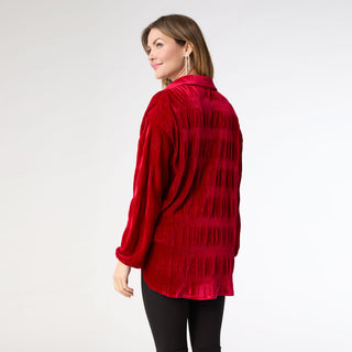 Candus Pleated Velour Top - Red