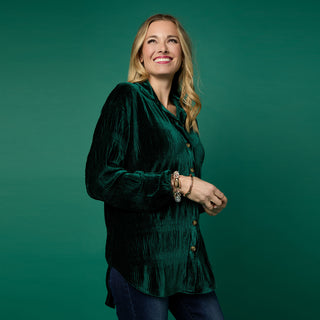 Candus Pleated Velour Top - Red