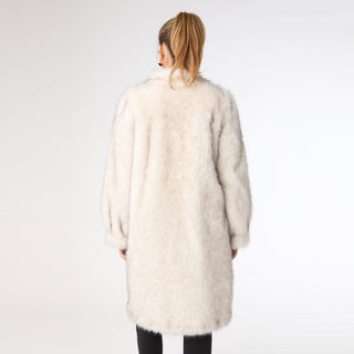 Marvella Long Faux Fur Coat - Ivory/Black