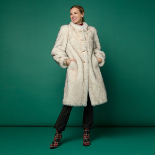 Marvella Long Faux Fur Coat - Ivory/Black