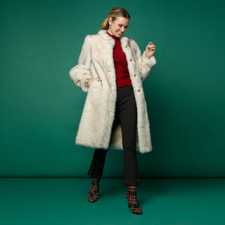 Marvella Long Faux Fur Coat - Ivory/Black