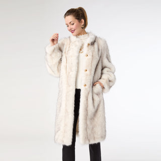 Marvella Long Faux Fur Coat - Ivory/Black