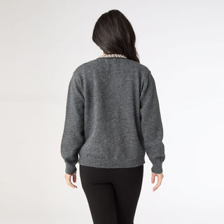 Alayna Cardigan with Pearl Beaded Collar - Charcoal Heather