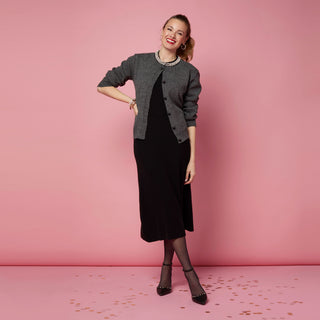 Alayna Cardigan with Pearl Beaded Collar - Charcoal Heather