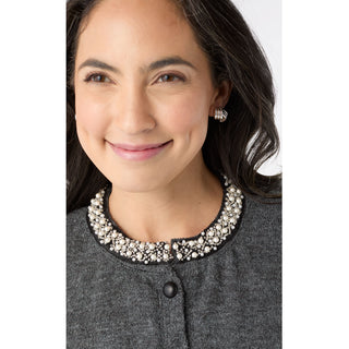 Alayna Cardigan with Pearl Beaded Collar - Charcoal Heather