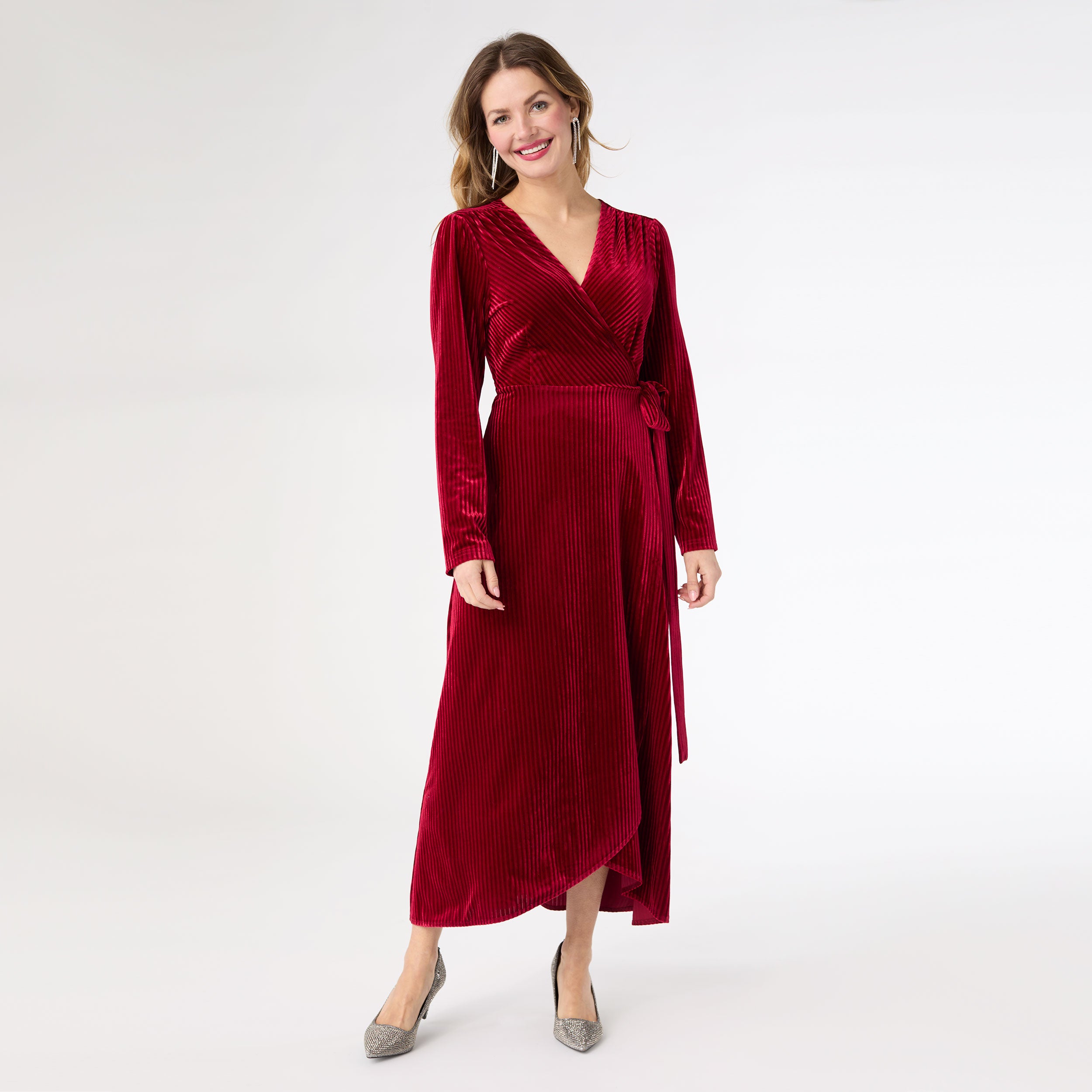 Iva Textured Stripe Velour Wrap Dress
