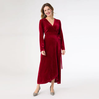 Iva Textured Stripe Velour Wrap Dress - Cranberry