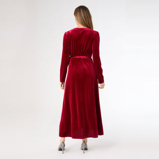Iva Textured Stripe Velour Wrap Dress - Cranberry