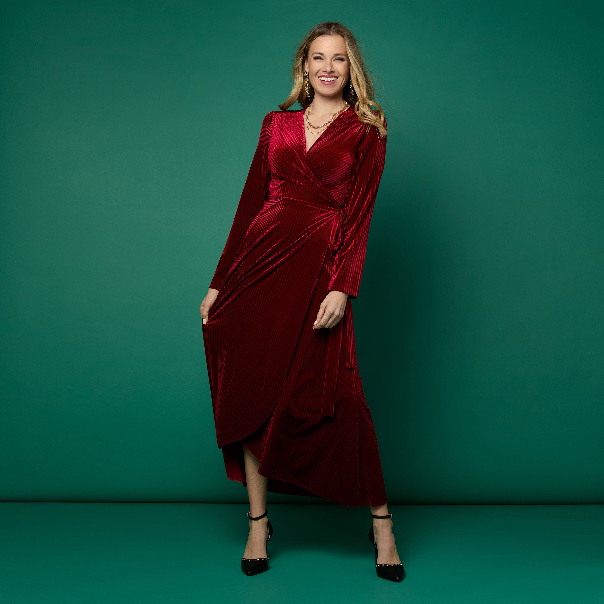 wrap dress sale Iva Textured Stripe Velour Wrap Dress