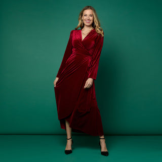Iva Textured Stripe Velour Wrap Dress - Cranberry