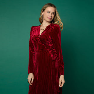 Iva Textured Stripe Velour Wrap Dress - Cranberry