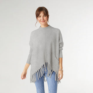 Heavenly-Luxe Flowy Mock Neck Fringe Sweater - Mid Heather Grey