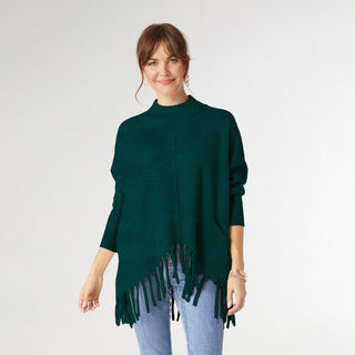 Heavenly-Luxe Flowy Mock Neck Fringe Sweater - Empress Teal