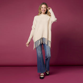 Heavenly-Luxe Flowy Mock Neck Fringe Sweater - Empress Teal