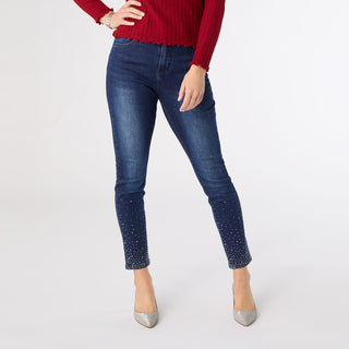 EverStretch Skinny Ankle with Rhinestones - Indigo Dark Denim