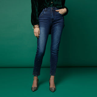 EverStretch Skinny Ankle with Rhinestones - Indigo Dark Denim