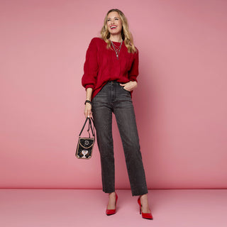 EverStretch Straight Ankle with Front Rhinestones - Black Washed