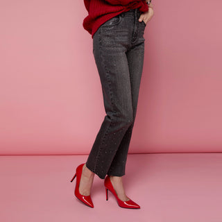 EverStretch Straight Ankle with Front Rhinestones - Black Washed