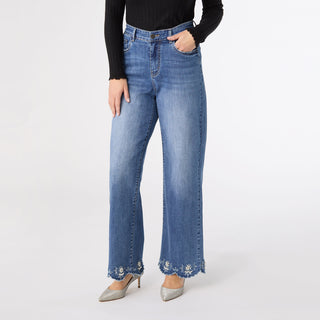 Bambu Soft Wide Leg Scalloped Bottom with Pearls - Medium Denim